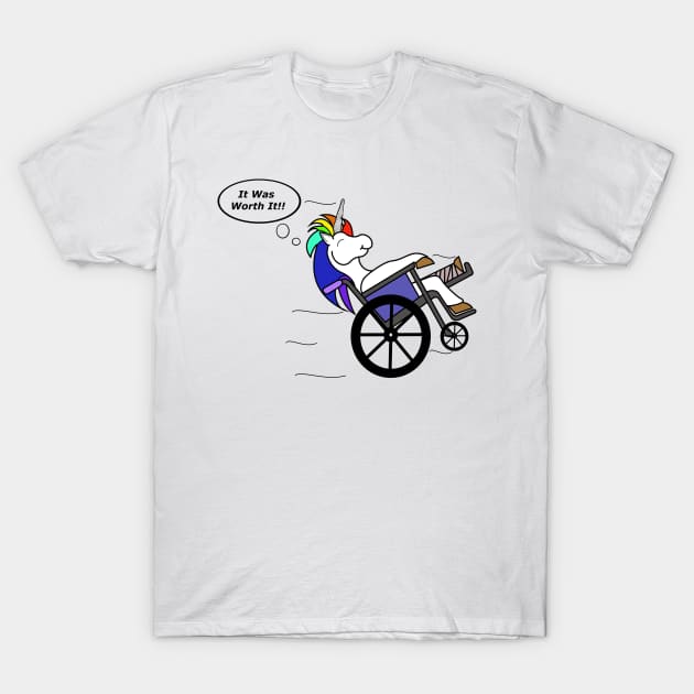 Wheelchair Unicorn - It Was Worth It!! T-Shirt by DavinciSMURF